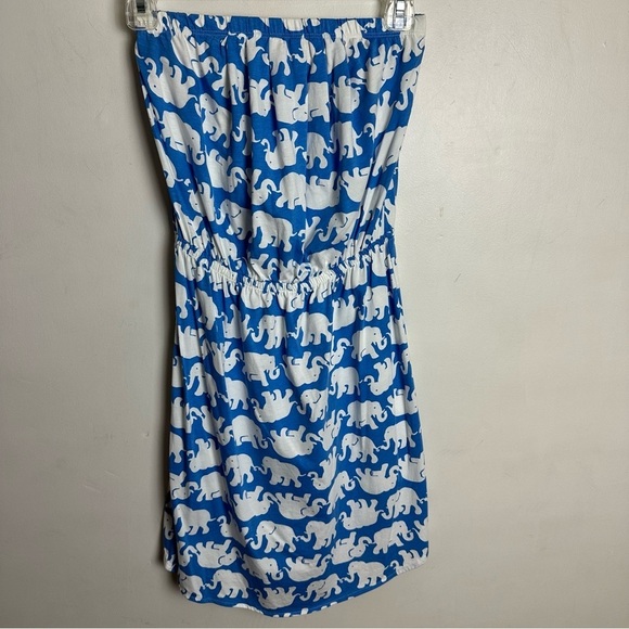 Lilly Pulitzer Windsor Strapless Dress XS Tusk In Sun Blue White Elephants Pima - Picture 8 of 8